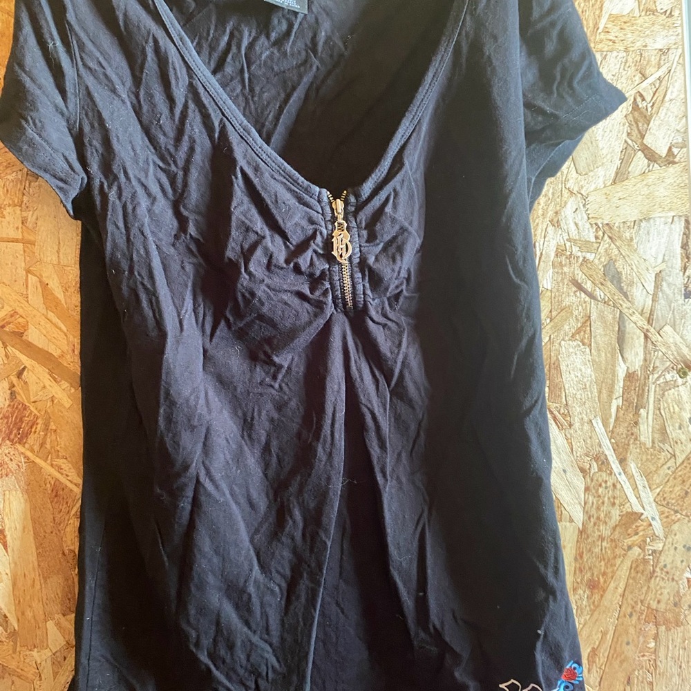 Harley-Davidson Black Short Sleeve V-Neck Tee with Front Zip